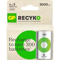 GP ReCyko laddbart D-batteri, 3000 mAh, 2-pack