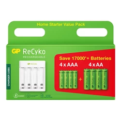 GP ReCyko Startkit, laddare + 4 AA 2100 + 4 AAA 850