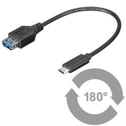 USB 3.0-kabel , USB-C hane > 3.0 A hona, 20 cm, svart 