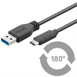 USB-kabel, USB-C hane > 3.0 A hane, 0.5 meter, svart 