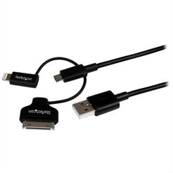 Lightning eller 30-stifts dockning eller Micro USB till USB-kabel - 1 m, svart 