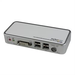 USB DVI KVM-switch-paket med 2 portar och kablar, USB 2.0-hubb & audio 