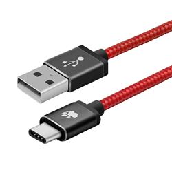 USB-kabel, USB-C hane > 2.0 hane, textilspunnen röd, 1 meter