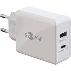 Goobay dubbel snabbladdare, USB A & USB-C, 30 Watt, vit