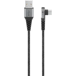 USB 2.0-kabel, USB A till vinklad C, textilvävd 1 meter