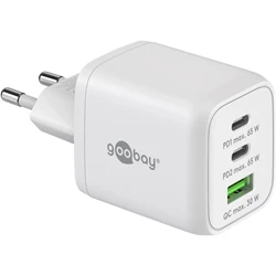 Goobay GaN-laddare, 2xUSB-C 1x USB A, PD, 65 Watt, vit