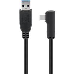USB 3.0-kabel, A hane till vinklad C hane, svart 2 meter