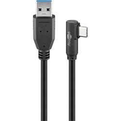 USB 3.0-kabel, vinklad USB-C hane > 3.0 A hane, 2 meter
