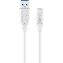 USB 3.0-kabel, USB-C hane > 3.0 A hane, 0.5 meter, vit