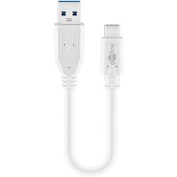 USB 3.0-kabel, USB-C hane > 3.0 A hane, 0.2 meter, vit