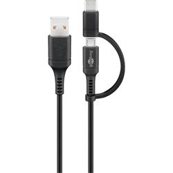 USB 2.0-kabel, 2-i-1, 2.0 A > microB & USB-C, 1 meter