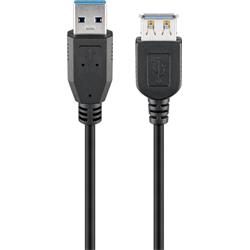 USB 3.0 kabel  A hane >  A hona, 3 meter, svart
