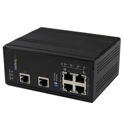 Okontrollerad industriell Gigabit Ethernet-switch med 6-portar, 4 PoE+-portar och spänningsreglering - DIN-Rail-/väggmonterbar