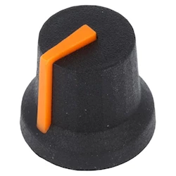 Ratt för potentiometer med 6 mm räfflad axel, svart/orange