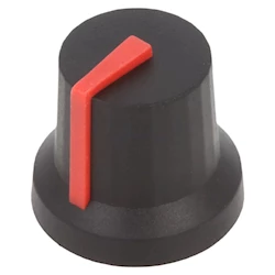 Ratt för potentiometer med 6 mm räfflad axel, svart/röd
