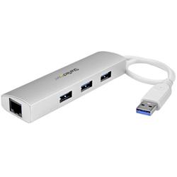 Bärbar USB 3.0-hubb med 3 portar plus Gigabit Ethernet - inbyggd kabel