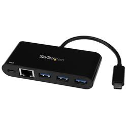 USB-C till Ethernet-adapter med USB 3.0-hubb med 3 portar och Power Delivery