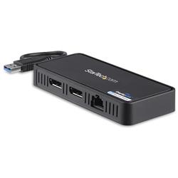 USB till dubbel DisplayPort-minidockningsstation med GbE LAN - Dubbel 4K 60 Hz