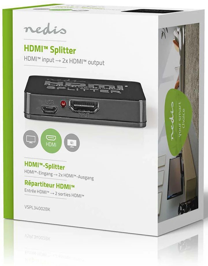Splitter HDMI 4K, Répartiteur HDMI 1 Entrée 2 Sorties, 4K@30HZ 3D